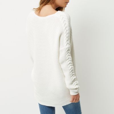 Cream cable knit lace-up front jumper